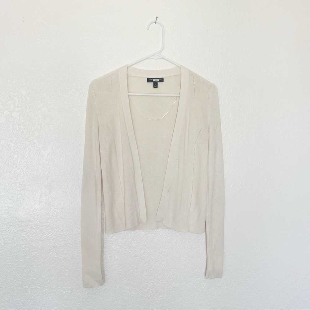 Banana Republic Light Beige Open Front Cardigan Cream Knit Sweater Top Pointelle